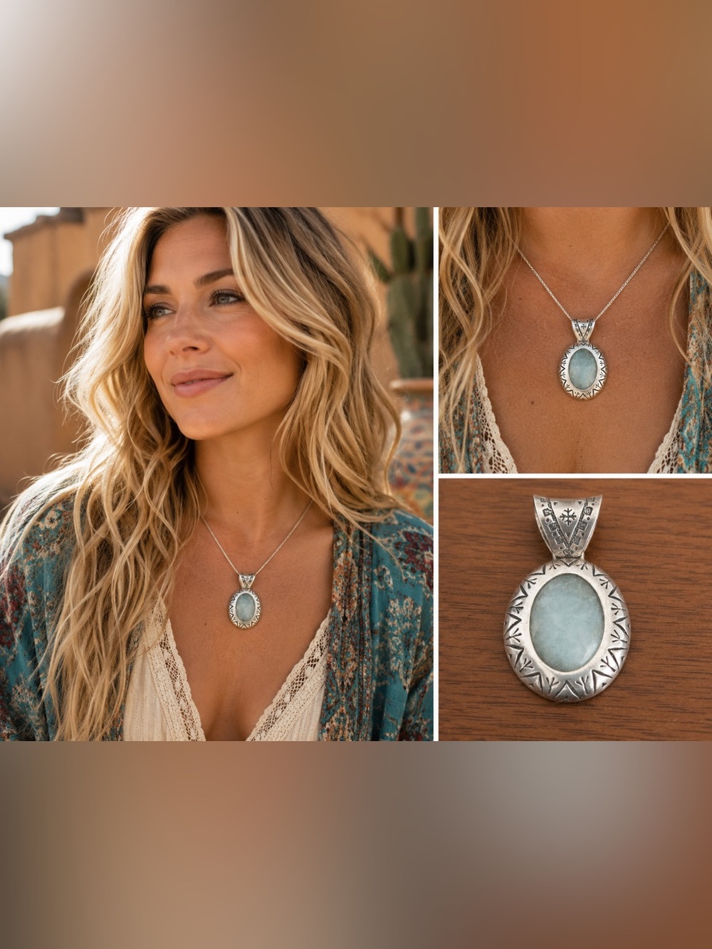 Carolyn Pollack “Relios” Sterling Silver (925) Aquamarine Oval Pendant.